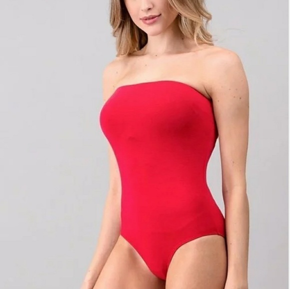 Heart & Hips Red Tube Top Snap Bodysuit - Picture 1 of 7